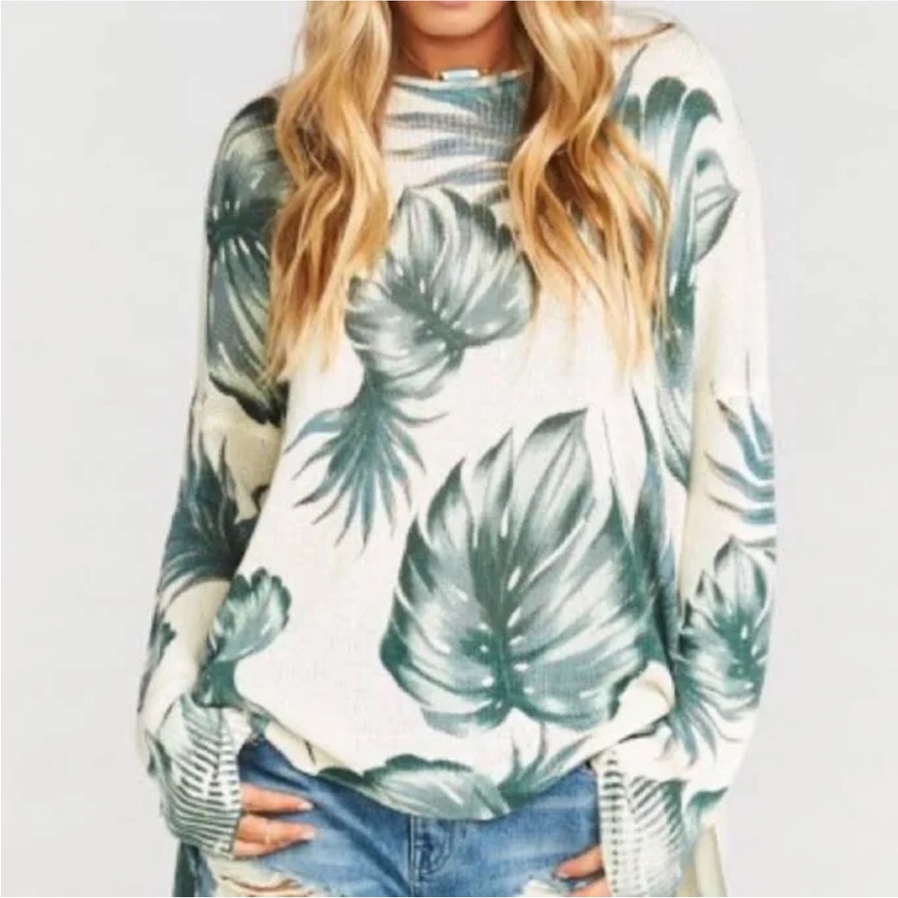 Show Me Your Mumu Bonfire Sweater Palmy Nights | Color: Green/White